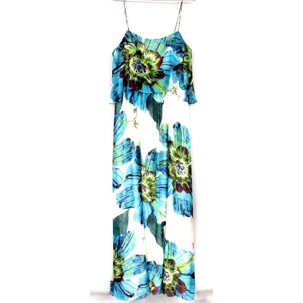 Aqua Dresses Brand Maxi Sun Dress Sheer Chiffon Huge Floral Motif NWT Sz 12